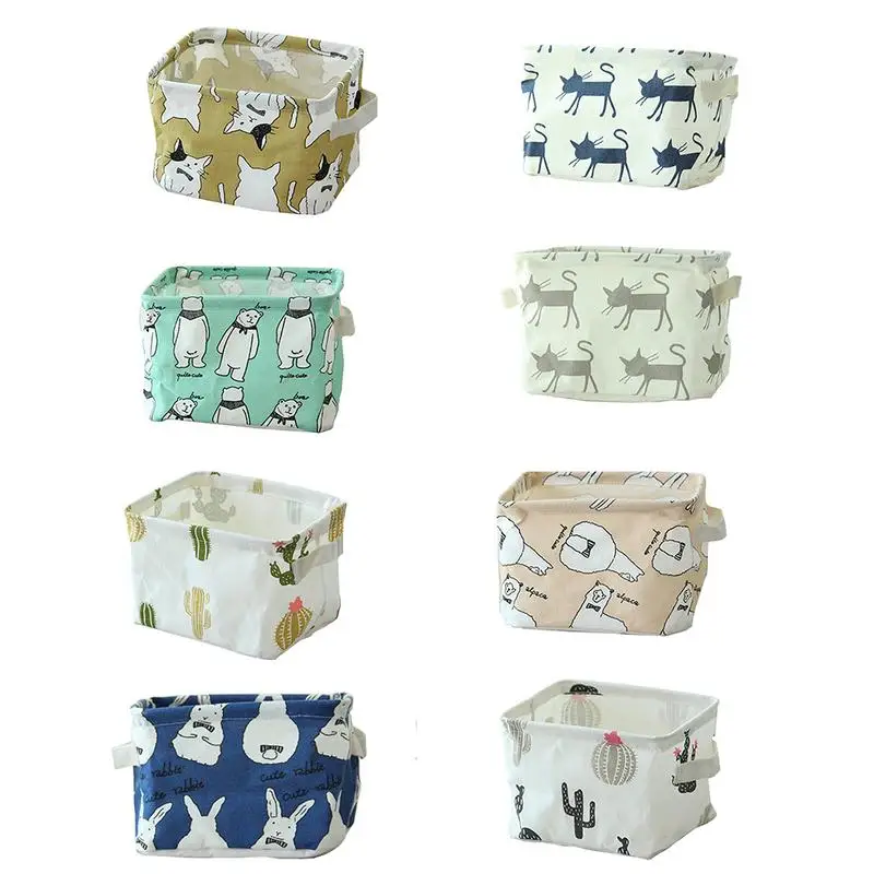 

New Cotton And Linen Fabrics Desk Square Storage Box Jewelry Cosmetic Holder Stationery Organizer Case Bag Sundries