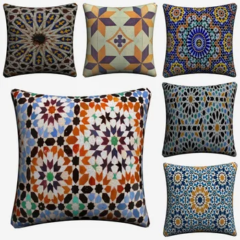 

New Morocco Maltese Pattern Style Decorative Cotton Linen Cushion Cover 45x45 cm For Sofa Chair Pillowcase Home Decor Almofada