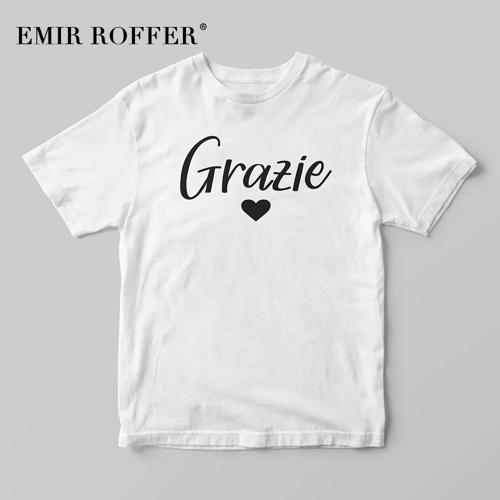 

EMIR ROFFER Grazie Italian Thank You Cute Kawaii Woman Shirt 90s Fashion Vintage Streetwear Harajuku Black Tshirt Clothing