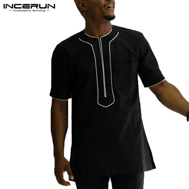 INCERUN, Хлопковая мужская футболка с коротким рукавом и круглым вырезом, Ретро стиль, повседневная мужская футболка, модная футболка, Дашики, африканская одежда для мужчин, S-5XL