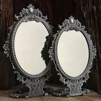 

2X magnifying princess double-sided foldable table desktop mirror retro metal makeup mirror cosmetic mirror large small size 335