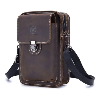 

BULLCAPTAIN Genuine Leather Men Shoulder Bag Small Men Bag Vintage Casual Multifunctional Messenger Bag Man waist Bag