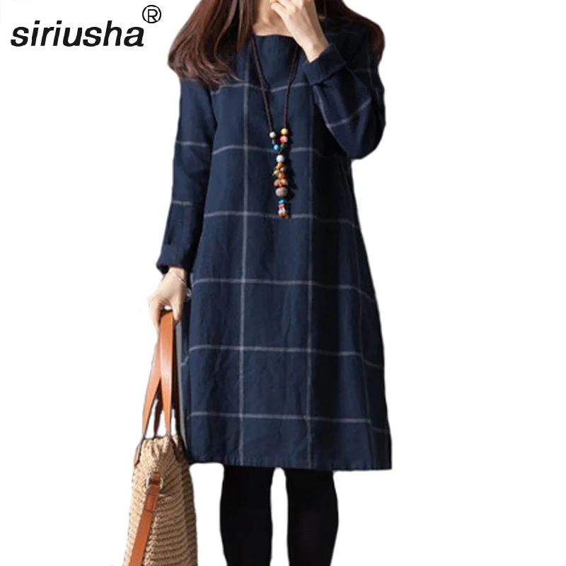 

Russian A-line Sale Vintage Vadim Mid Dresses Thin 2019 And Large Size Women In The Dress Plaid Long-sleeved S62