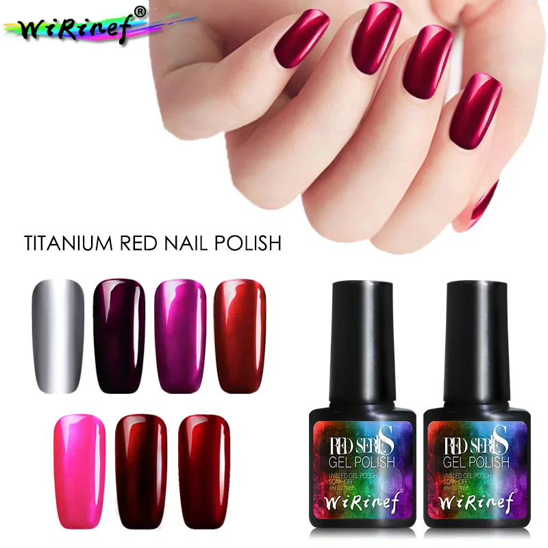 

WiRinef 8ml Shiny Titanium Red Gel Varnish UV Gel Nail Lacquer Mirror Metal Glitter Nail Gel Polish Nail Art Manicure