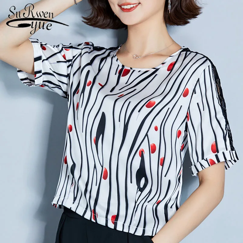 

2019 fashion printing chiffon blouse women short shirt plus size summer women tops chiffon shirt female O neck blouse 3588 50