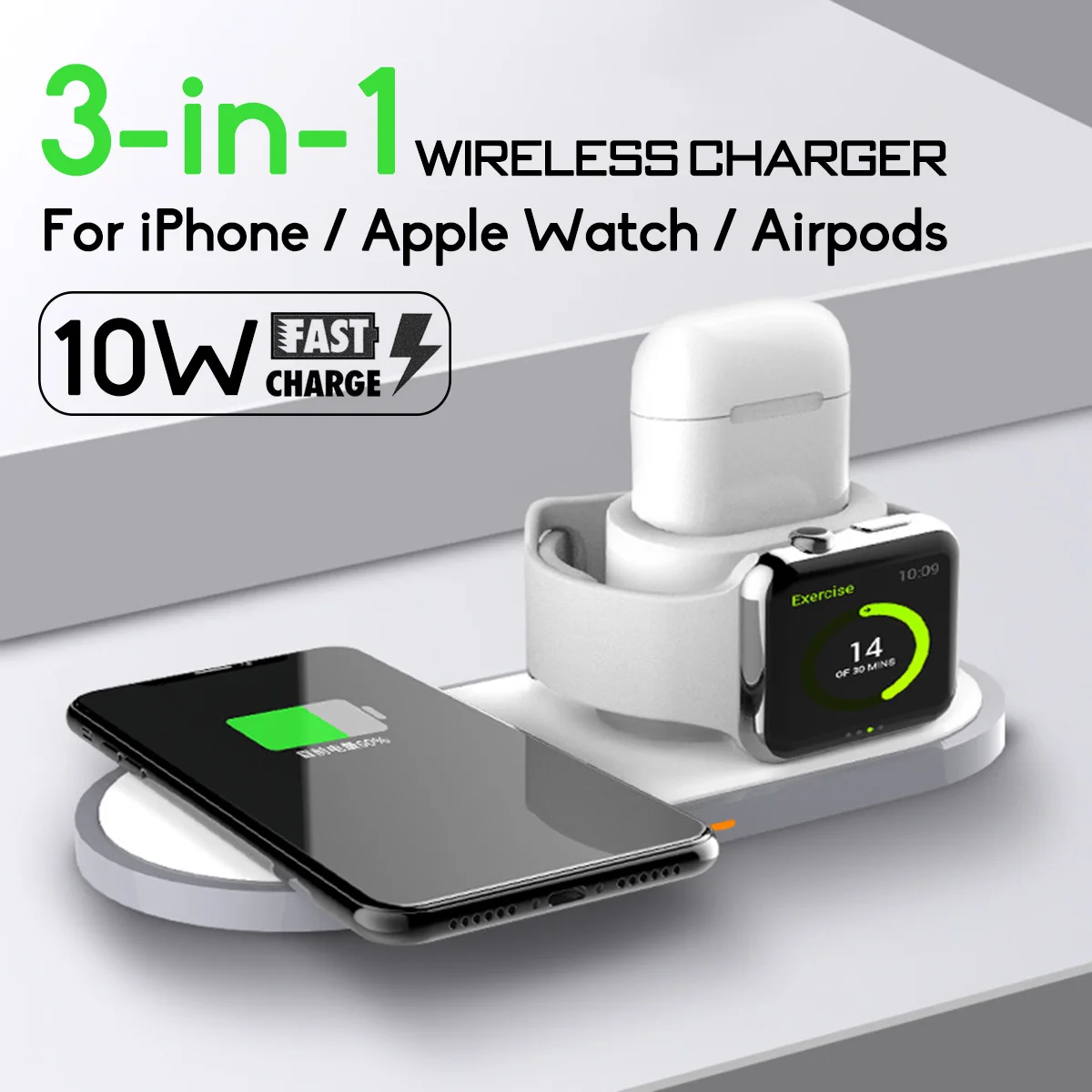 

10W 3 In 1 Qi Wireless Charger for IPhone XR XS Max for Apple Watch 2 3 4 for AirPods Fast Charging for Samsung S8 S10e S9 Plus