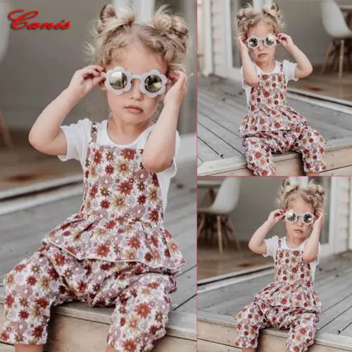 

2019 Toddler Floral Romper Kids Baby Girls Summer Strap Romper Suspender Jumpsuit Harem Pants Infant One-Piece Outfits Clothes