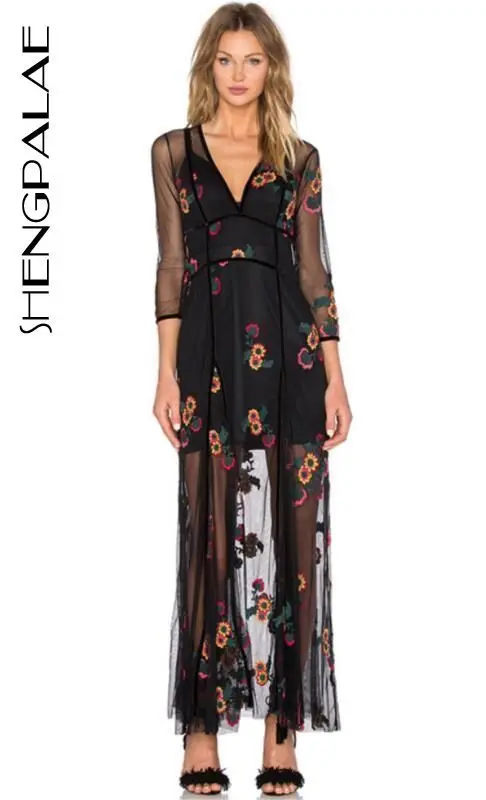

SHENGPALAE Women Maxi Dress In Red Sequin Flowers Spaghetti Straps Underwire Cups Sequined Embroidery Floral Dresses FL881