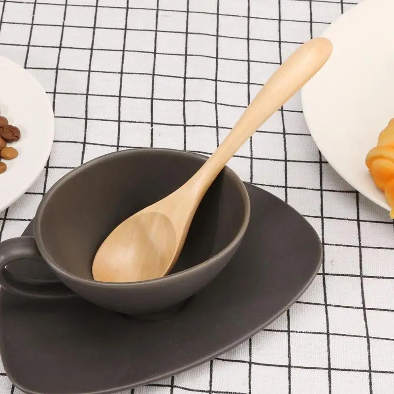 

1pc 17cm Wood Spoon Kitchen Cooking Utensil Tool Long Handled Rice Soup Honey Coffee Mixing Spoons Kitchen Tableware Tool