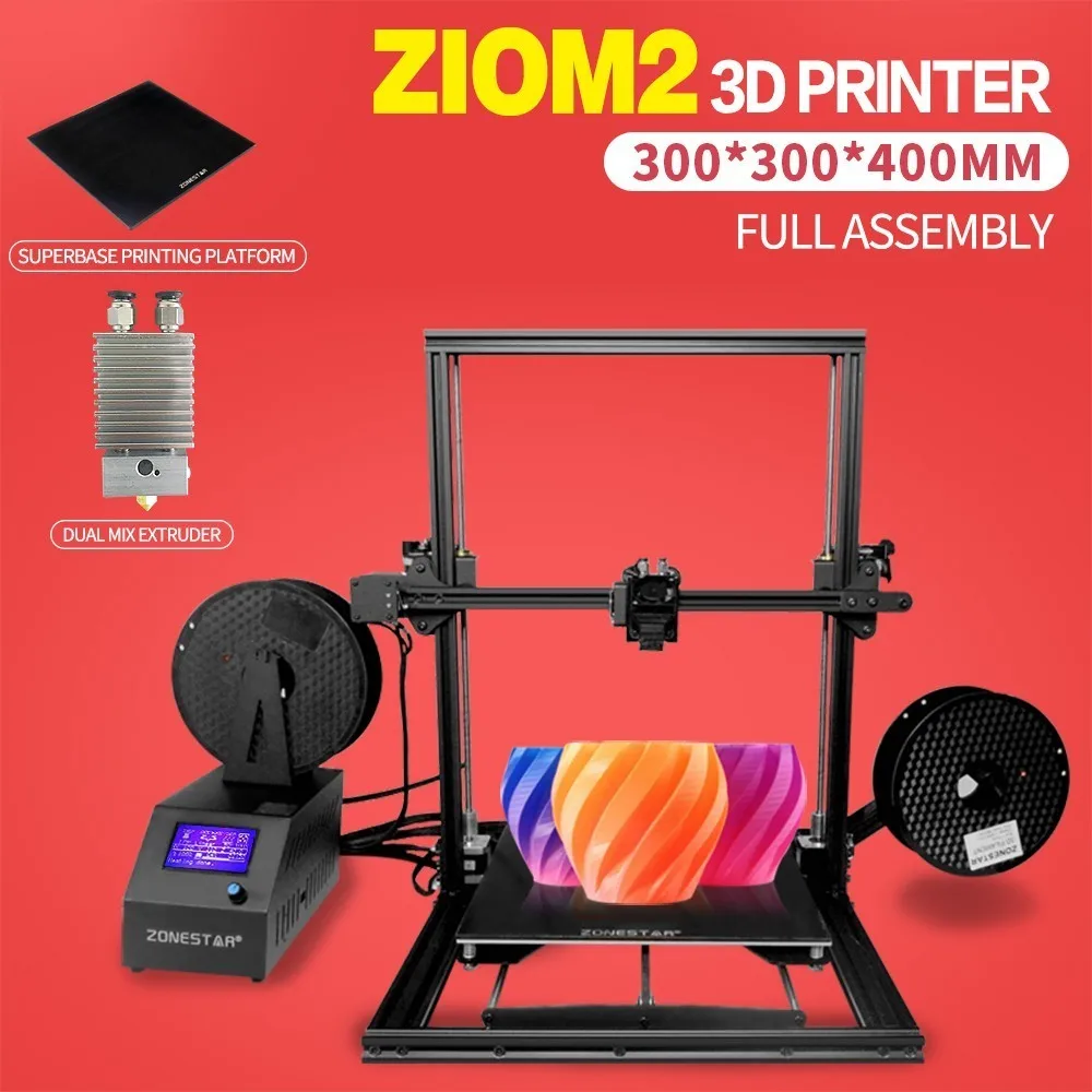 

ZONESTAR Newest Fast Assembled Large Dual Extruder Auto Mixing Multi Color Super Base Open Source 3D Printer DIY Kit Free Ship