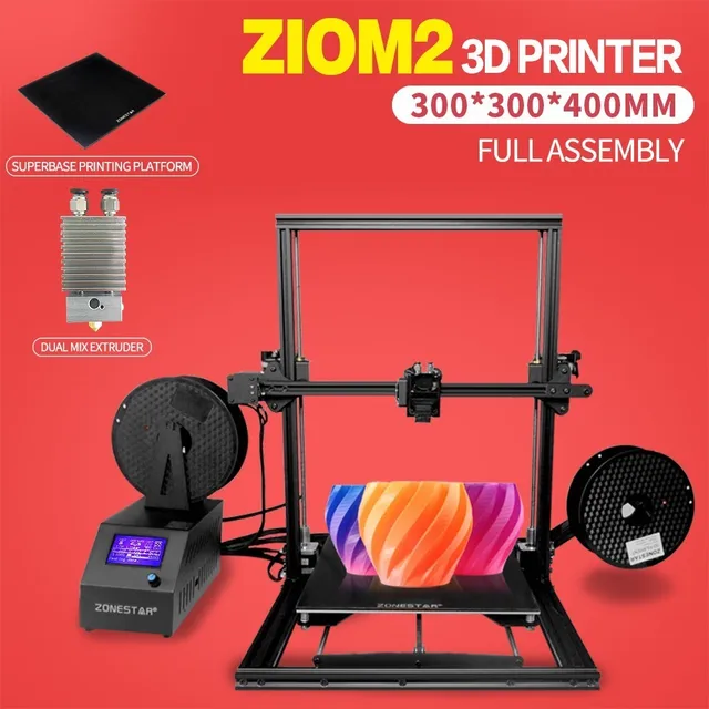 Special Price ZONESTAR Newest Fast Assembled Large Dual Extruder Auto Mixing Multi Color Super Base Open Source 3D Printer DIY Kit Free Ship