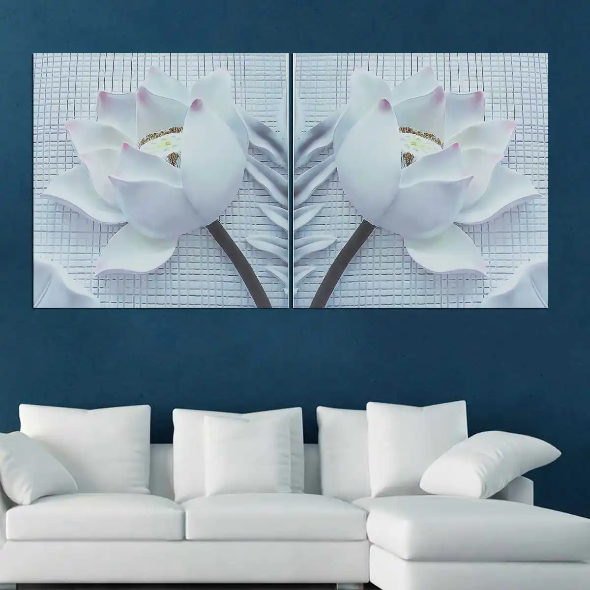 

3D White Rose Modern Canvas Print Painting Wall Art Picture Unframed 2Pcs 2 Size Wallpaper Home Wedding Decoration Wall Sticker