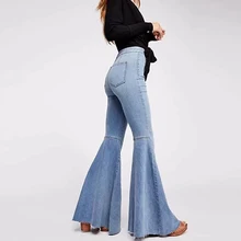 Высокая талия расклешенные брюки Осень Зима Повседневная одежда женские сексуальные уличные брюки черные синие джинсы брюки для женщин