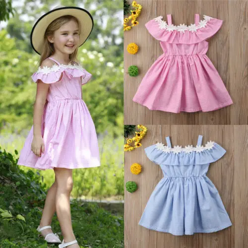 

Newborn Baby Girls Summer Plaid Dress Lace Flower Kids Party Dresses Princess