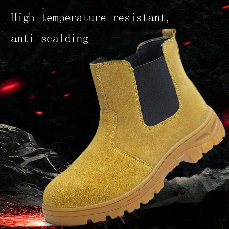 Мужские защитные туфли хаки и шляпа, защитная обувь со стальным носком, небьющиеся, устойчивые к ногам, дышащие, кожаные, мягкие рабочие ботинки, DXZ017
