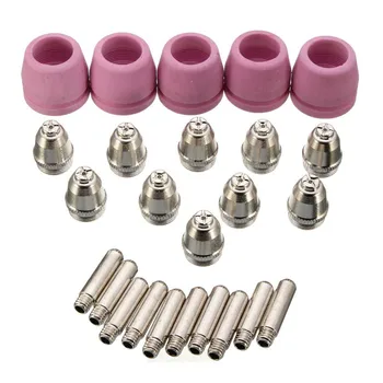 

Best Price 25pcs SG-55 AG-60 Plasma Cutter Torch Consumables KIT TIPS 40/50/60 Torch Electrodes Ceramic Shield Cups High Quality