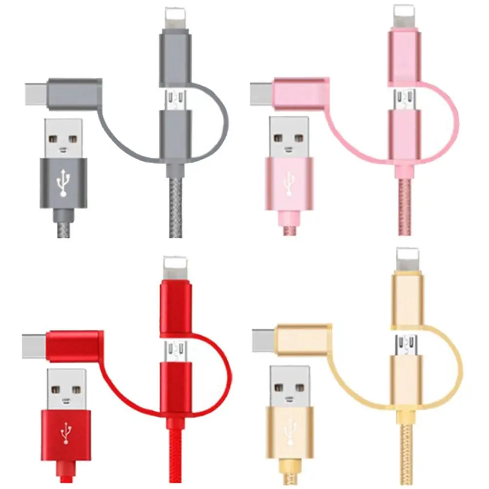 

Stylish 1m Data Cable 3 In 1 For Apple Android Type C Metal 1 For 3 Nylon Braided Fast USB Charging Cable Phone Cord Adapter