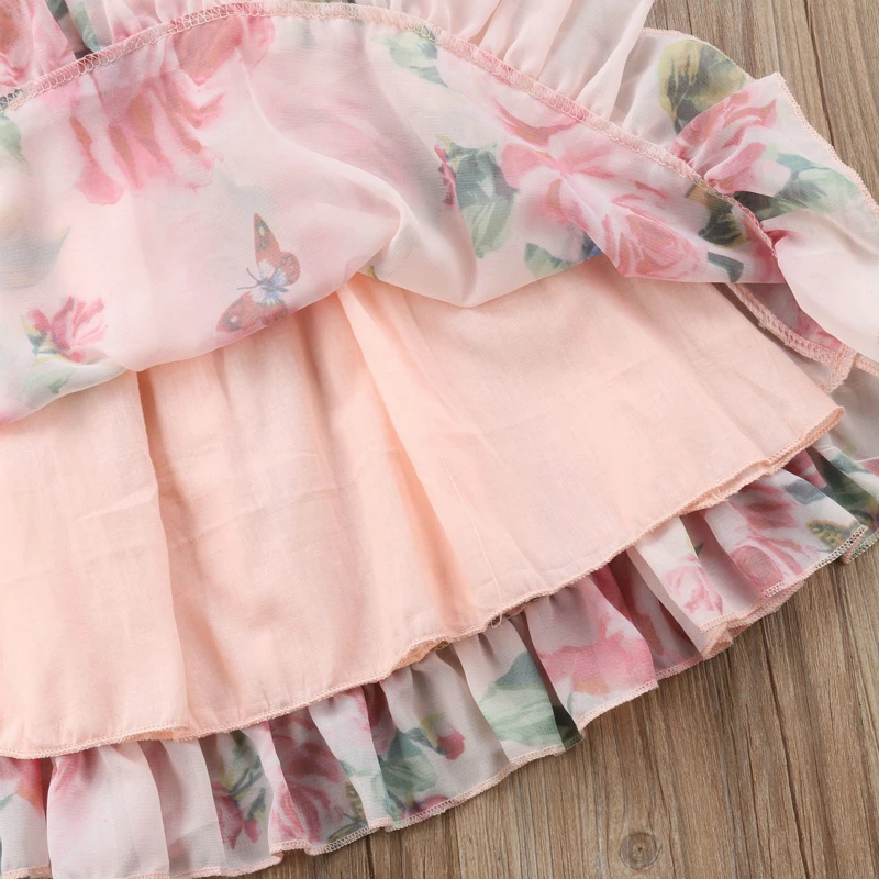 Floral Print Girls Dress Newborn Kids Baby Flower Short Sleeve Party Pageant Princess Dress Tulle Formal Kids Dresses For Girls