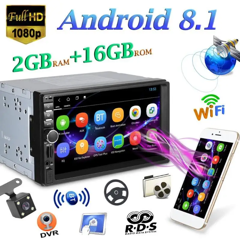 

VODOOL Android 8.1 Car Multimedia Player Quad Core Car Stereo MP5 Player GPS Navi RDS AM FM Radio WiFi BT+ Camera Car Styling