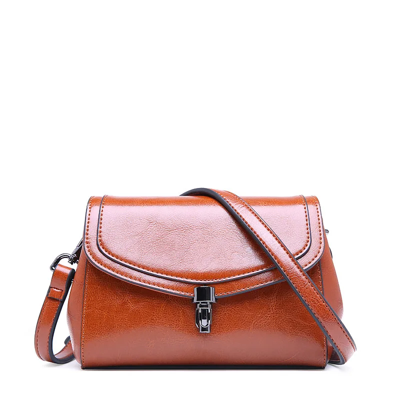 

Ladies Beauty Bag Two Layer Cowhide Single Shoulder Package Woman Leather Solid Color Paint Vintage