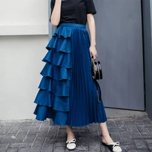 Qiukichonson Korean Style Women Pleated Skirt High Waist Spring Summer Zip Casual Ruffle Skirt Ladies Long Skirt jupe longue Qiukichonson Korean Style Women Pleated Skirt High Waist Spring Summer Zip Casual Ruffle Skirt Ladies Long Skirt jupe longue