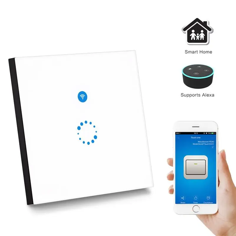 

Sonoff Touch EU Wifi Wall Touch Switch 1 Gang 1 Way Wireless Remote Light Relay App Control Work with Alexa Google Home