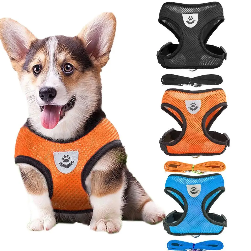 

Creative Adjustable Outdoor Pet Mesh Vest Blue, Black, Orange Chest Strap Dog Leash Summer Dog Harness