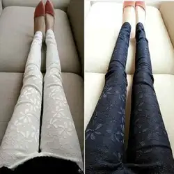 Повседневное женские узкие брюки карандаш Высокая Талия Вышивка стрейчевый облегающий джинсы мотобрюки