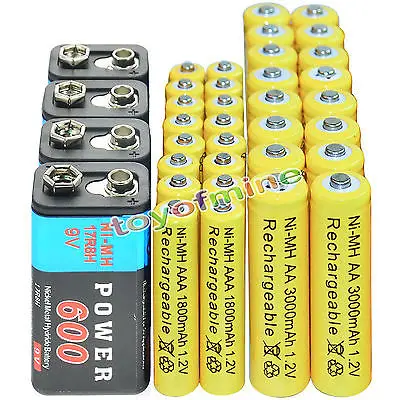 9V 600mAh+ AA 3000mAh+ AAA 1800mAh 1,2 V Ni-MH аккумулятор желтый