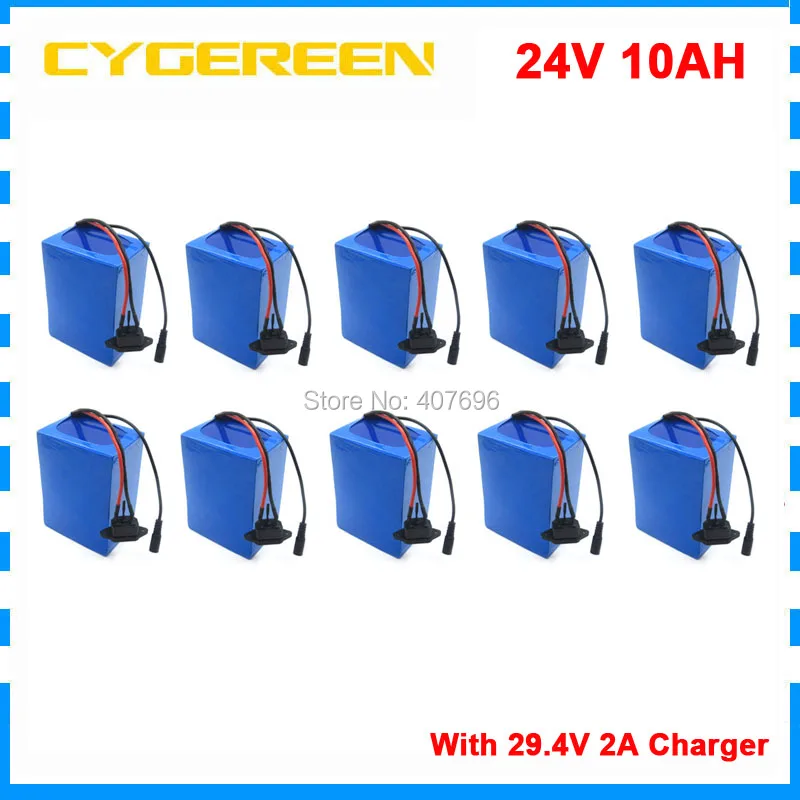 

Wholesale 10pcs/lot 24V 10Ah 29.4V Li-ion Battery Pack with 15A BMS For Electric moped ebike Scooters light bicycle wheelchair