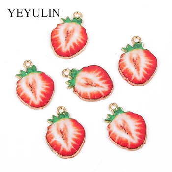 

10PCS Gold Enamel Drop Oil Alloy Cute Small Strawberry Charms Pendant For Women Man DIY Earrings Bracelet Jewelry Accessories