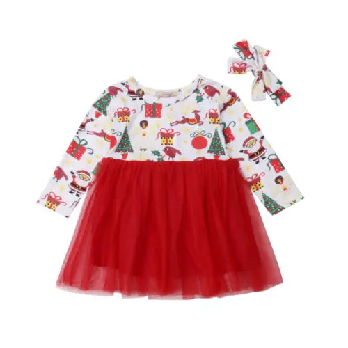 

Princess Kids Baby Girl Christmas Cartoon Long Sleeve Tutu Party Dress 2PCS Set Size 2-6Y