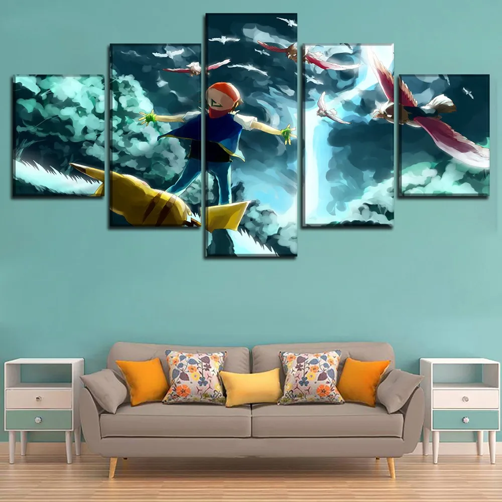 

Modular Picture Home Decorative Framework Top-Rated Canvas Print Painting 5 Panel Animation Pokemon Poster Wall Art Living Room