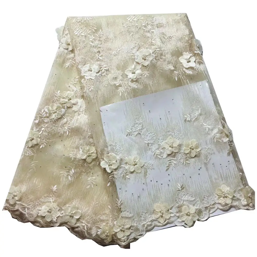 

Top selling African 3d lace fabric high quality bead lace nigerian wedding lace fabrics african tulle lace with beads and stones