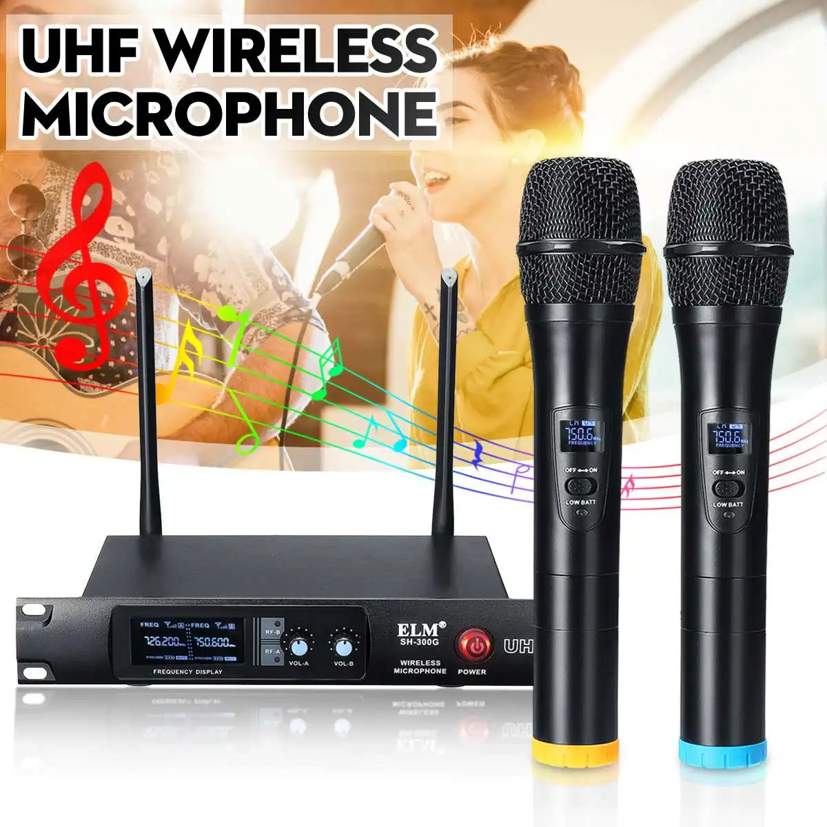 

Handheld UHF Microphone LED Display Receiver Professional Wireless Microphone for Karaoke System