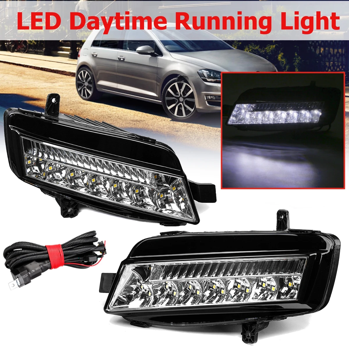 For VW Golf 7 MK7 2014 2015 2016 2017 1 Pair LED DRL Daytime Running Lights Fog Light Fog Lamp Car-styling Headlights Head Lamp For VW Golf 7 MK7 2014 2015 2016 2017 1 Pair LED DRL Daytime Running Lights Fog Light Fog Lamp Car-styling Headlights Head Lamp