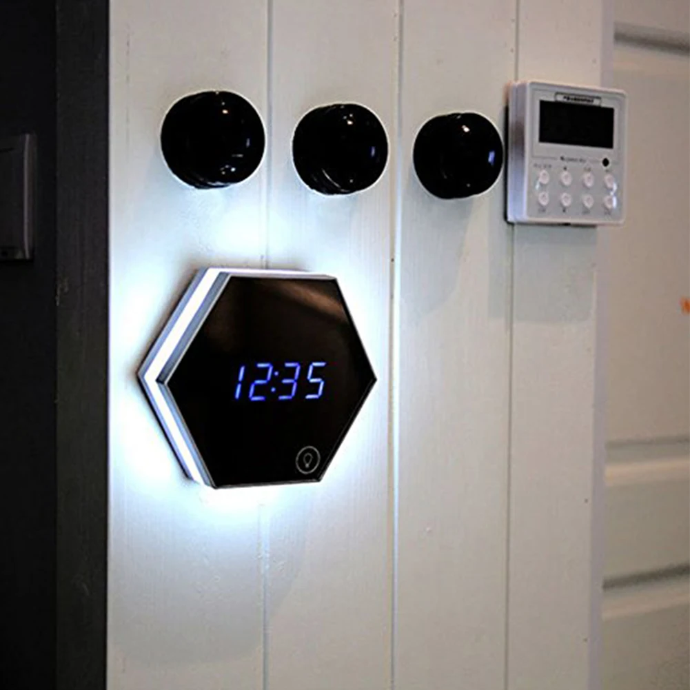 

Creative Electronic LED Night Light Wall Clock Mirror Digital Display Alarm Clock Snooze Light-emitting Thermometer 2019
