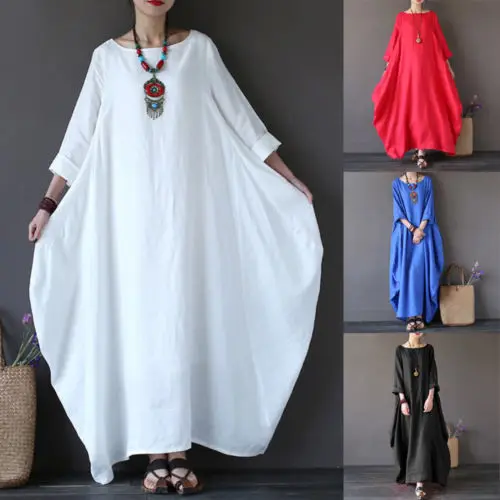 

Women´s Boho Long Maxi Dress Loose Beach Holiday Casual Spring Summer Sundress Plus Size