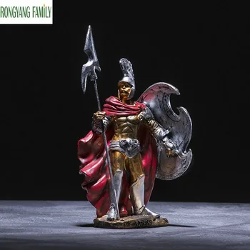 

European Retro Decorate Sculpture Spartan Character Statue Home Bar Hero Miniatures Model Armor Warrior Figure Figurines Crafts