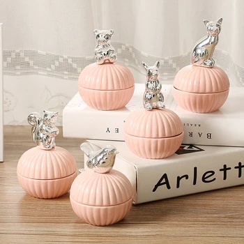 

New Pink Dressing Table 1 Pieces Of Ceramic Jewelry Box With Cute Little Pet Storage Box Girl The Gift Box