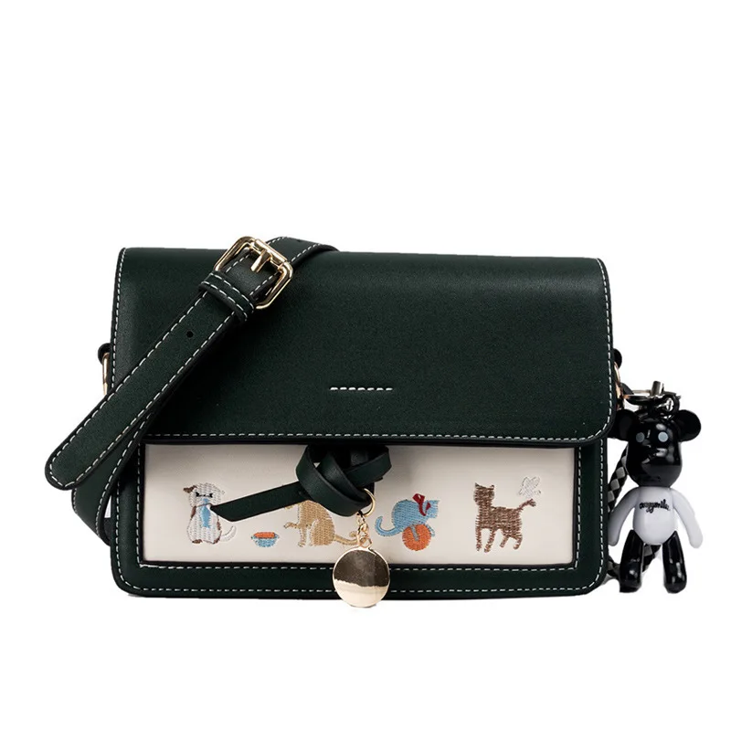 

2019 Small Bag Woman Joker Kitten Embroidery Single Shoulder Messenger Small Square Embroidery Casual Versatile Panelled B199
