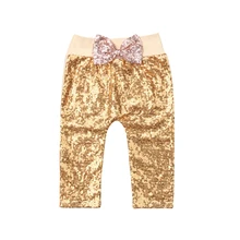 Длинные штаны для маленьких девочек, милые брюки с бантом, повседневная одежда для маленьких девочек, штаны с бантом и блестками, 3-24 м
