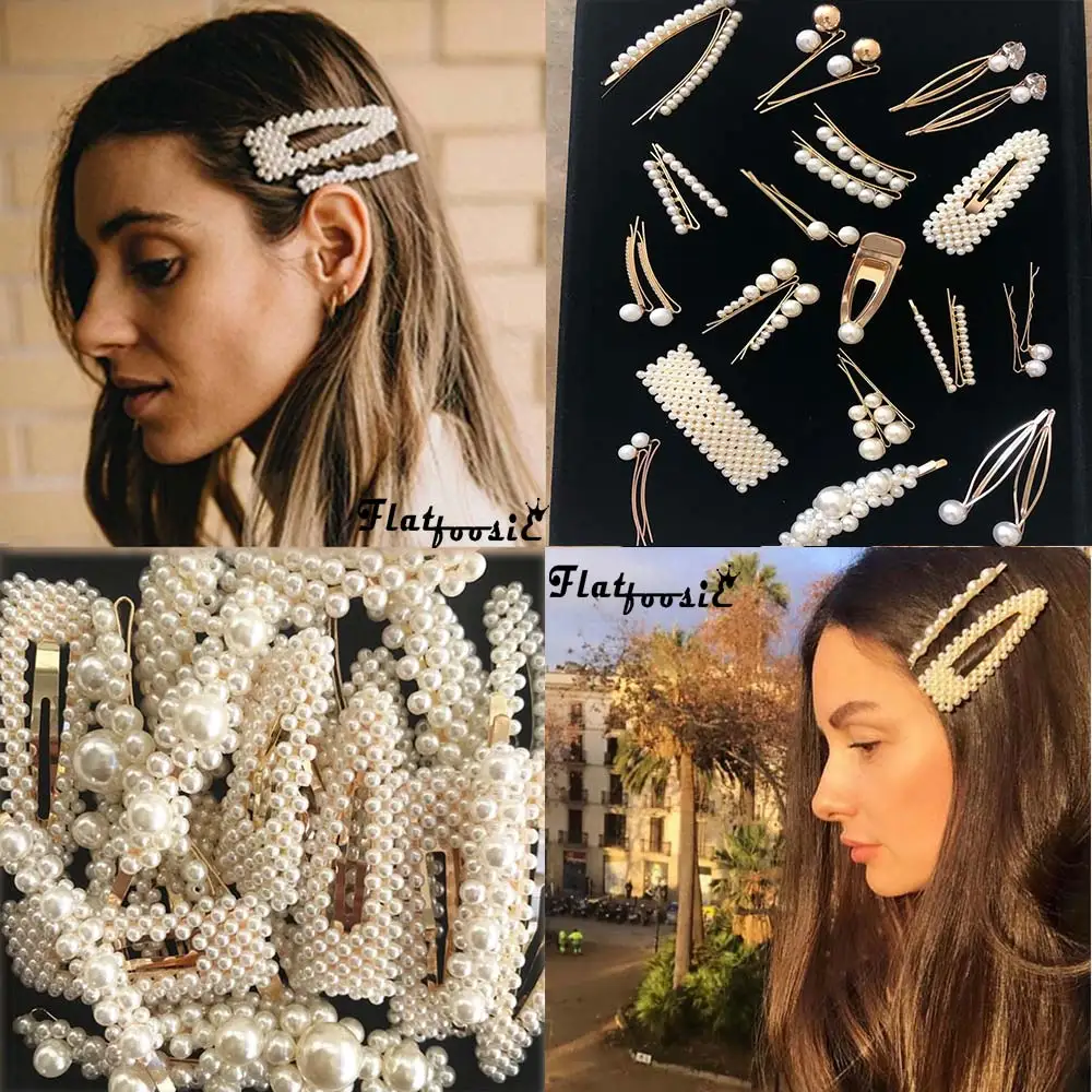 

Flatfoosie Fashion Women Full Pearl Hair Clips Snap Barrette Stick Hairpins Simulated Pearl Hair Accessories Hairgrip Headdress