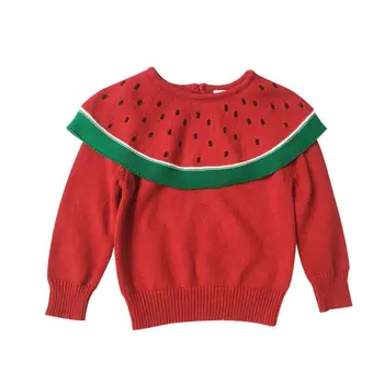 

2018 Cotton Watermelon Pattern Sweater Colorful Knitwear Fashionable Treasure Children Clothing Warm Long Sleeve For Girls
