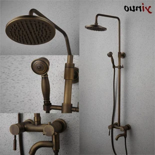 

Bathroom Retro Antique Copper Brass Bathtub Shower Set Wall Mounted 8" Rainfall Shower Mixer Tap Faucet 3-functions Mixer Valve