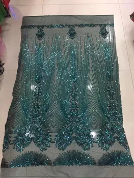 

Latest African Lace Fabric 2019 High Quality French Purple Velvet Lace Green Sequin Lace Wedding Dresses For Sewing Fabric 5yard