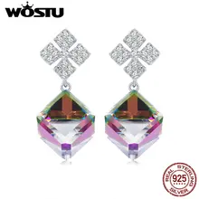 WOSTU Европейский 925 пробы Серебряный ослепительный кристалл серьги гвоздики Циркон квадратные серьги для женщин Свадебные серебряные украшения CQE542