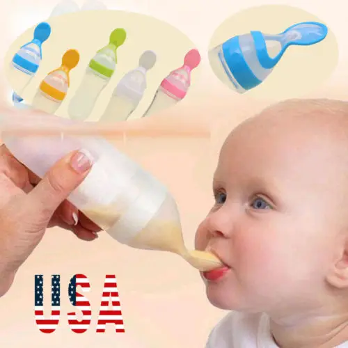 

1Pc Infant Baby Silicone Feeding With Spoon Feeder Food Rice Cereal Bottle Hot New Silicone Extrusion Type Rice paste Bottle