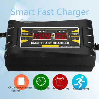 Euプラグ車のバッテリー充電器12v 6A 10A ligent全自動自動スマート高速パワー充電ウェットドライlcdディスプレイ