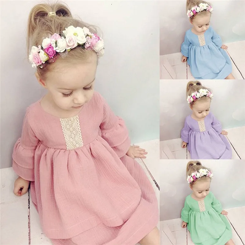 

Pretty Kids Baby Girl Party Princess Dress Flare Sleeve Lace Pageant Wedding Birthday Christening Dress High Waist Dress 1-6Y